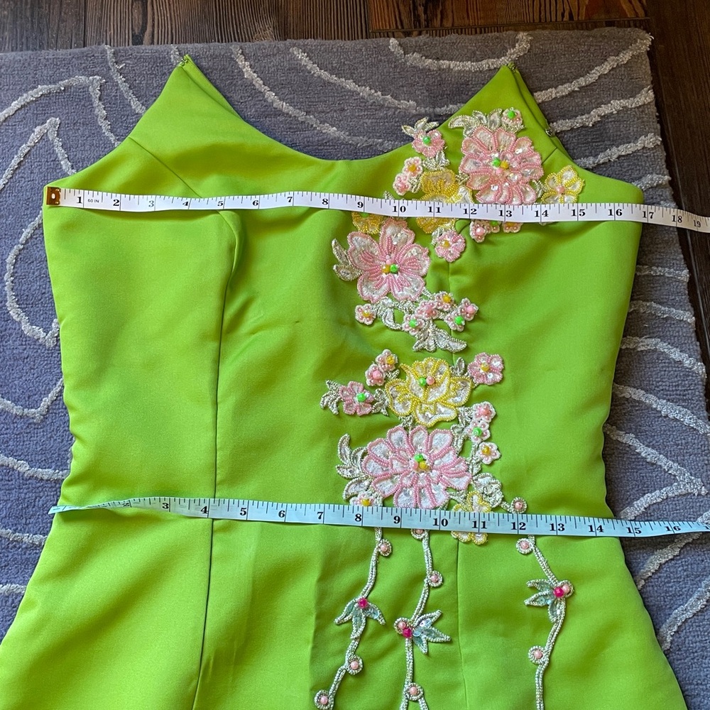 Vintage Handmade Filipiniana Dress Mestiza Gown Lime Green Beaded Size Small - Picture 13 of 15